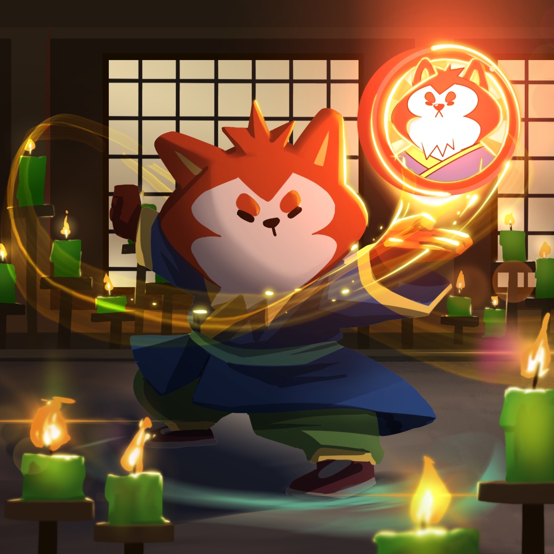 Zhao channeling energy with an emblem